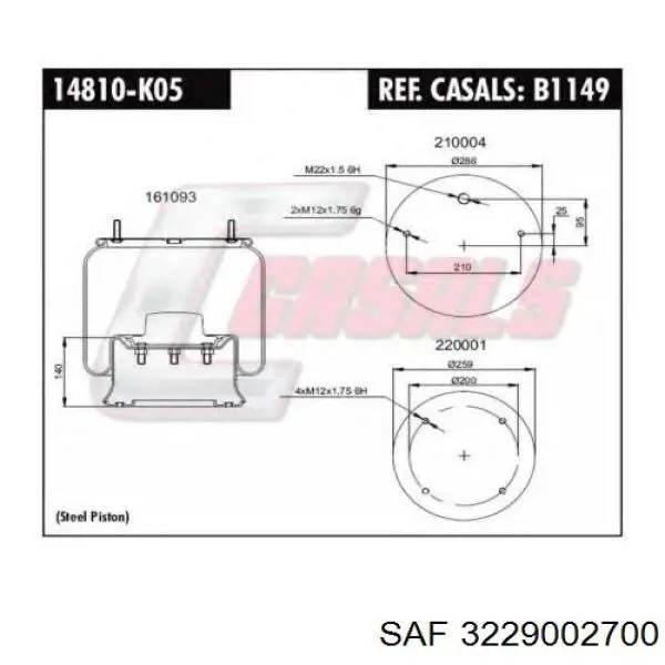 Coxim pneumático (suspensão de lâminas pneumática) do eixo SAF 3229002700 preço, a partir de 103,79 USD