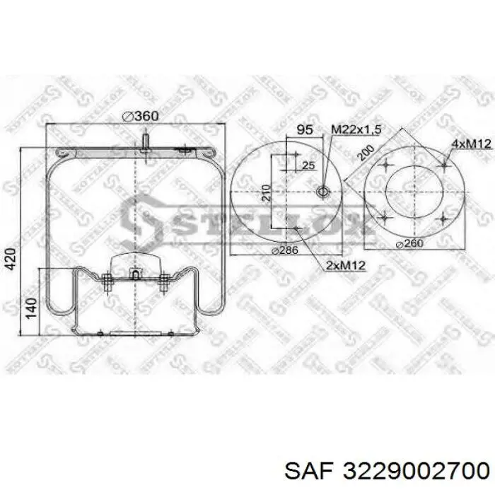 Coxim pneumático (suspensão de lâminas pneumática) do eixo 3229002700 SAF