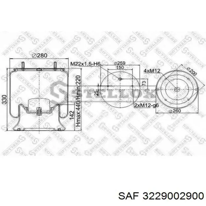Coxim pneumático (suspensão de lâminas pneumática) do eixo 3229002900 SAF