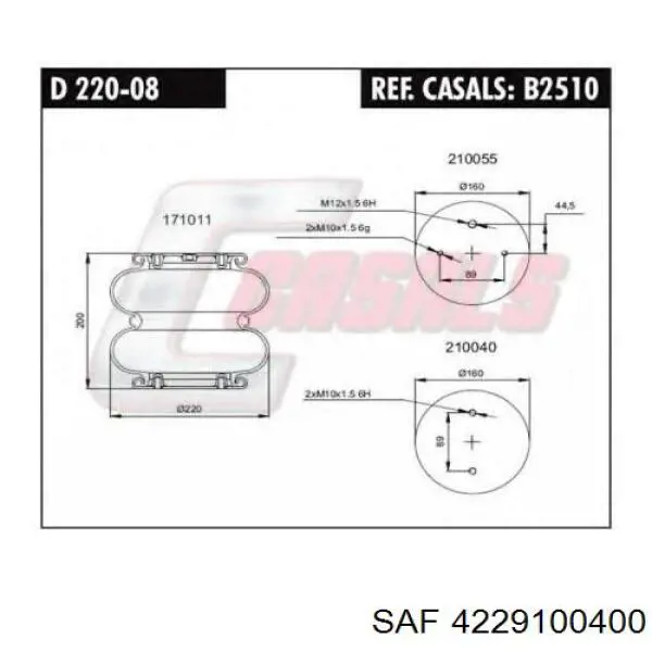 Coxim pneumático (suspensão de lâminas pneumática) do eixo SAF 4229100400 preço, a partir de 59,52 USD