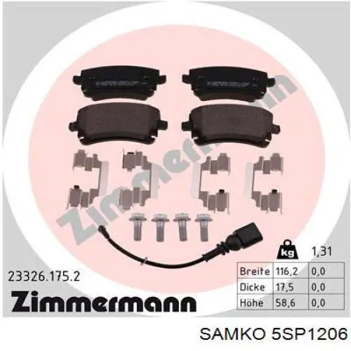 Sapatas do freio traseiras de disco Samko 5SP1206 preço, a partir de 35,43 USD