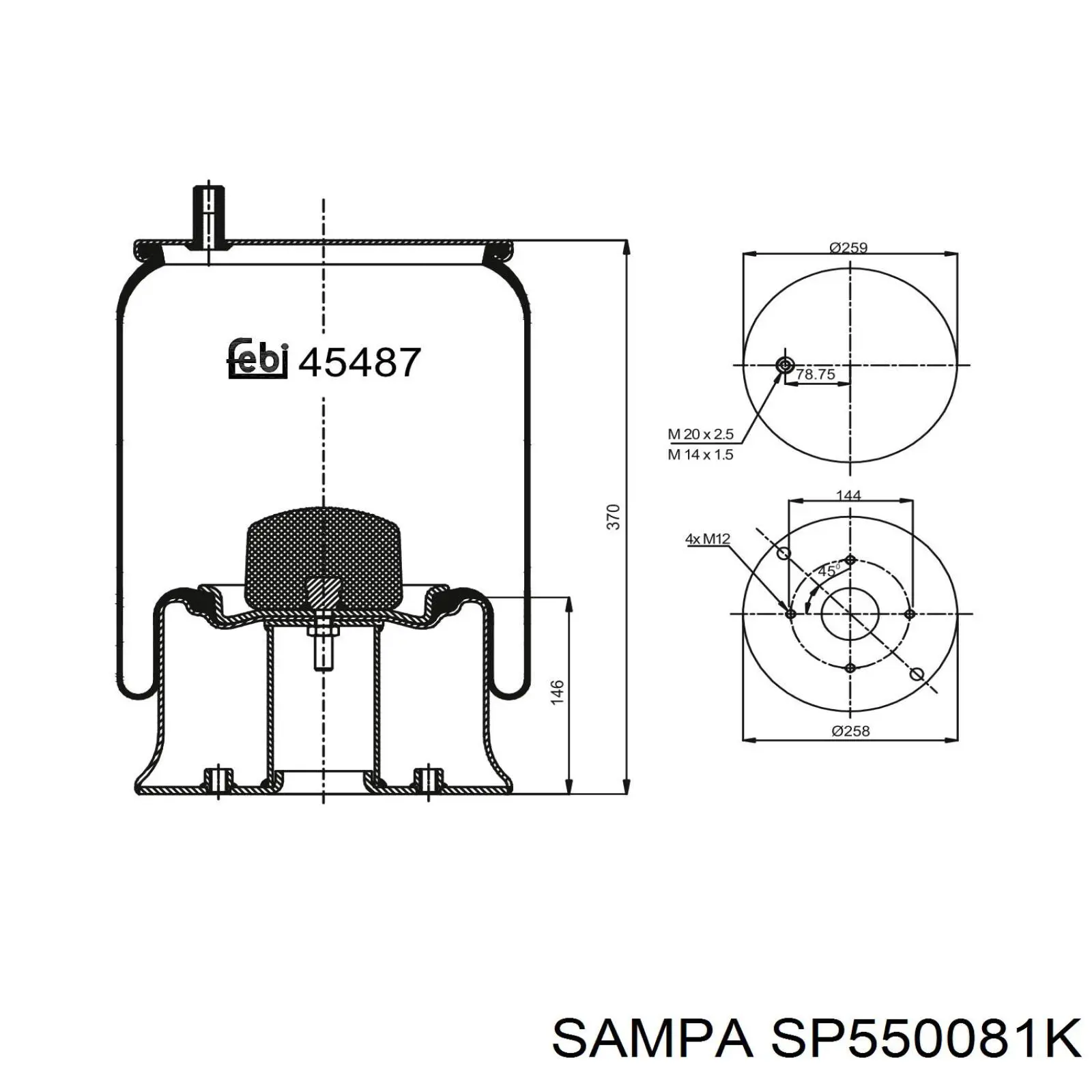 Coxim pneumático (suspensão de lâminas pneumática) do eixo traseiro Sampa Otomotiv‏ SP550081K preço, a partir de 114,84 USD