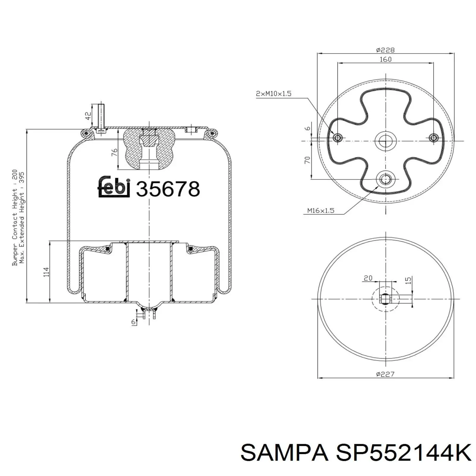 SP552144K Sampa Otomotiv‏ Coxim pneumático (suspensão de lâminas pneumática) do eixo dianteiro