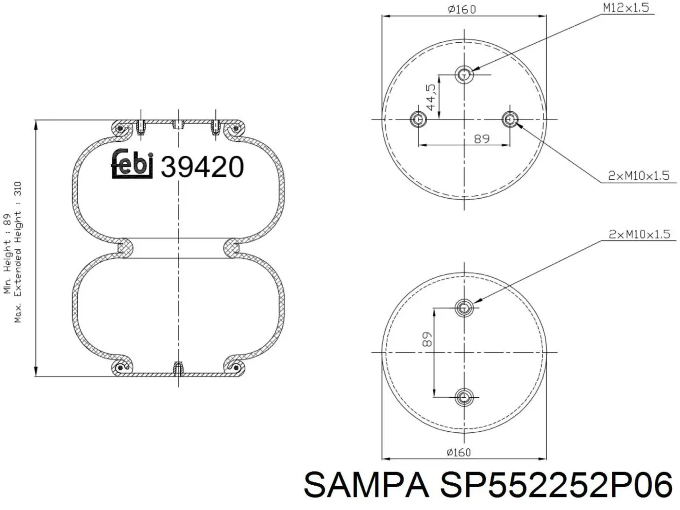 SP552252P06 Sampa Otomotiv‏ Coxim pneumático (suspensão de lâminas pneumática) do eixo