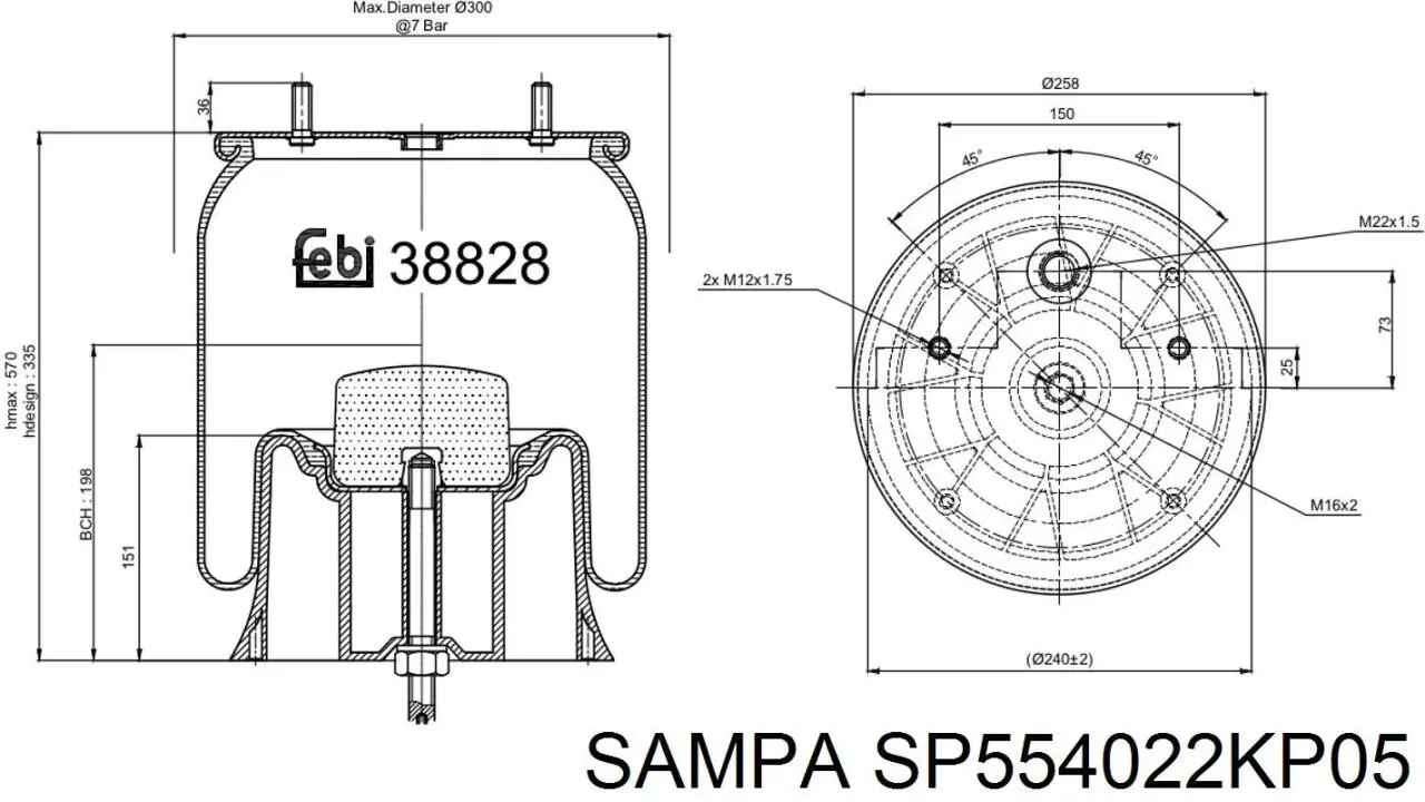 Compre SP554022KP05 Sampa Otomotiv‏ Coxim pneumático (suspensão de lâminas pneumática) do eixo