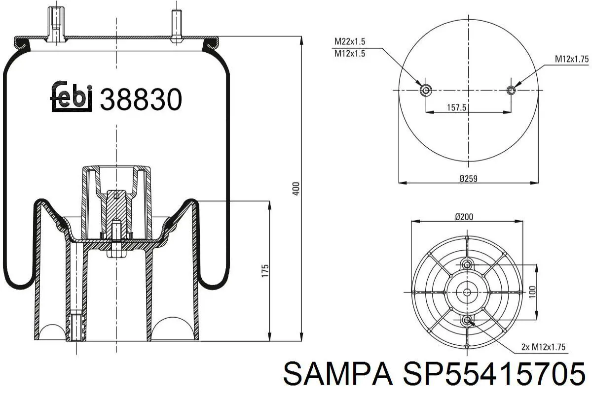 SP55415705 Sampa Otomotiv‏ Coxim pneumático (suspensão de lâminas pneumática) do eixo