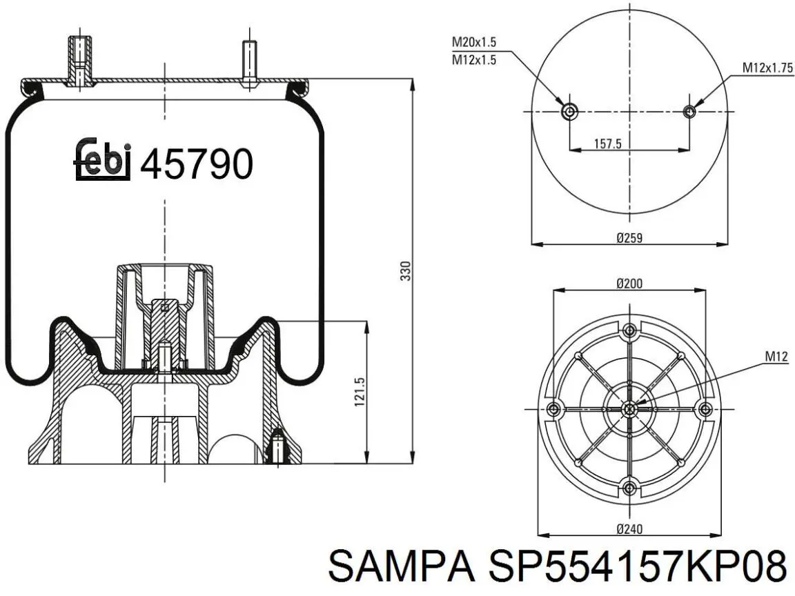 Coxim pneumático (suspensão de lâminas pneumática) do eixo Sampa Otomotiv‏ SP554157KP08 preço, a partir de 106,31 USD