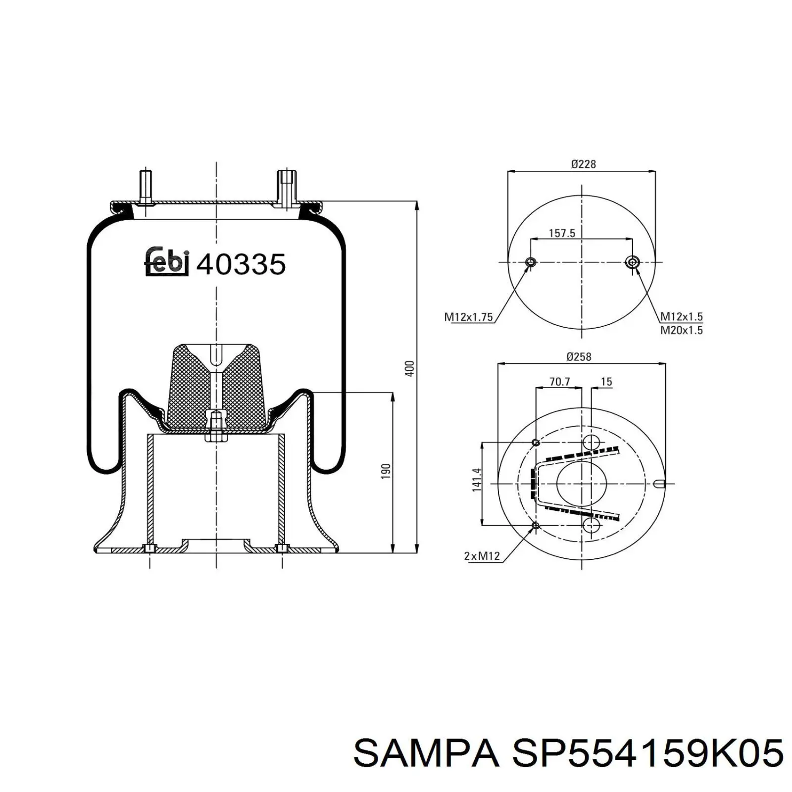 Coxim pneumático (suspensão de lâminas pneumática) do eixo Sampa Otomotiv‏ SP554159K05 preço, a partir de 96,06 USD