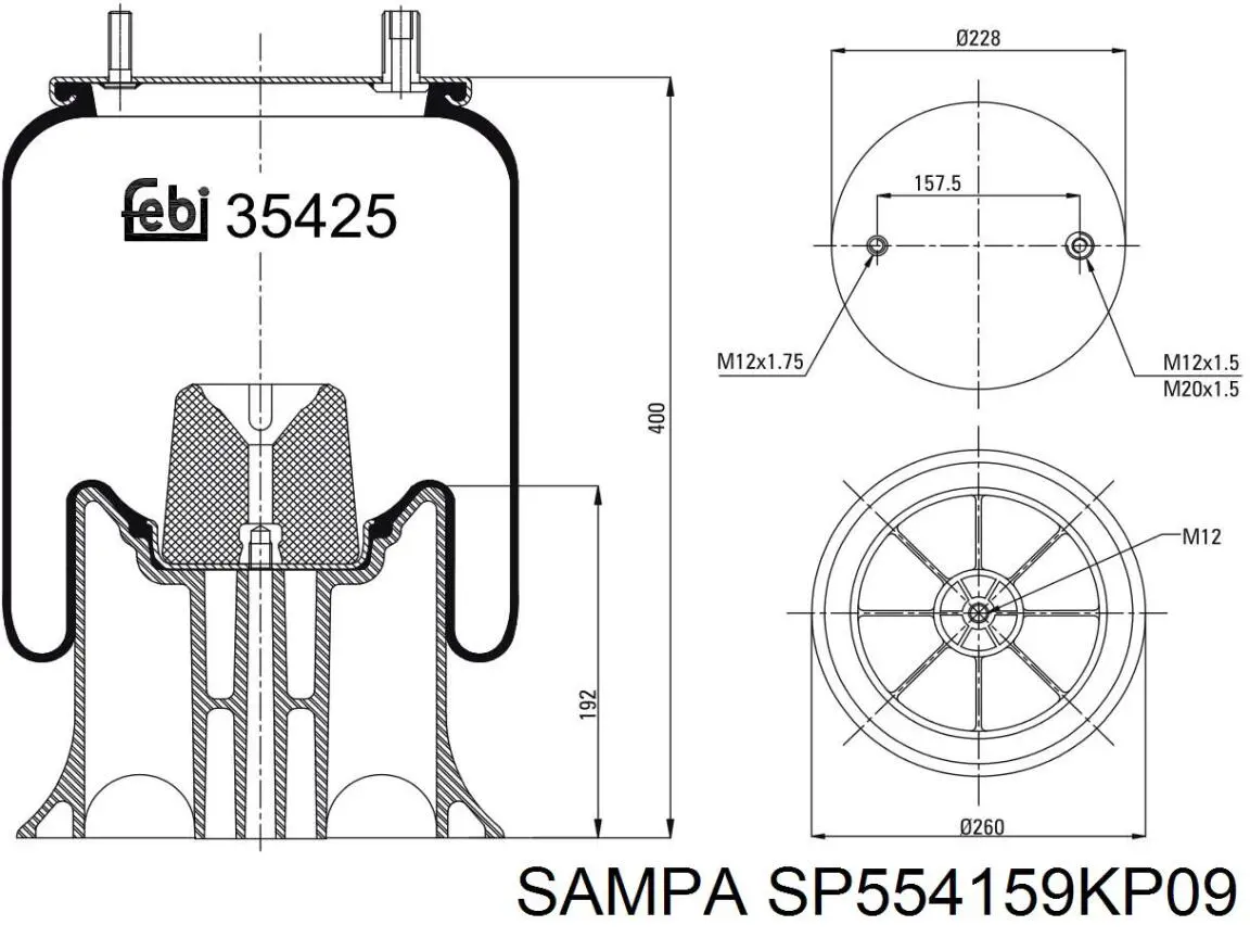 Coxim pneumático (suspensão de lâminas pneumática) do eixo Sampa Otomotiv‏ SP554159KP09 preço, a partir de 97,50 USD