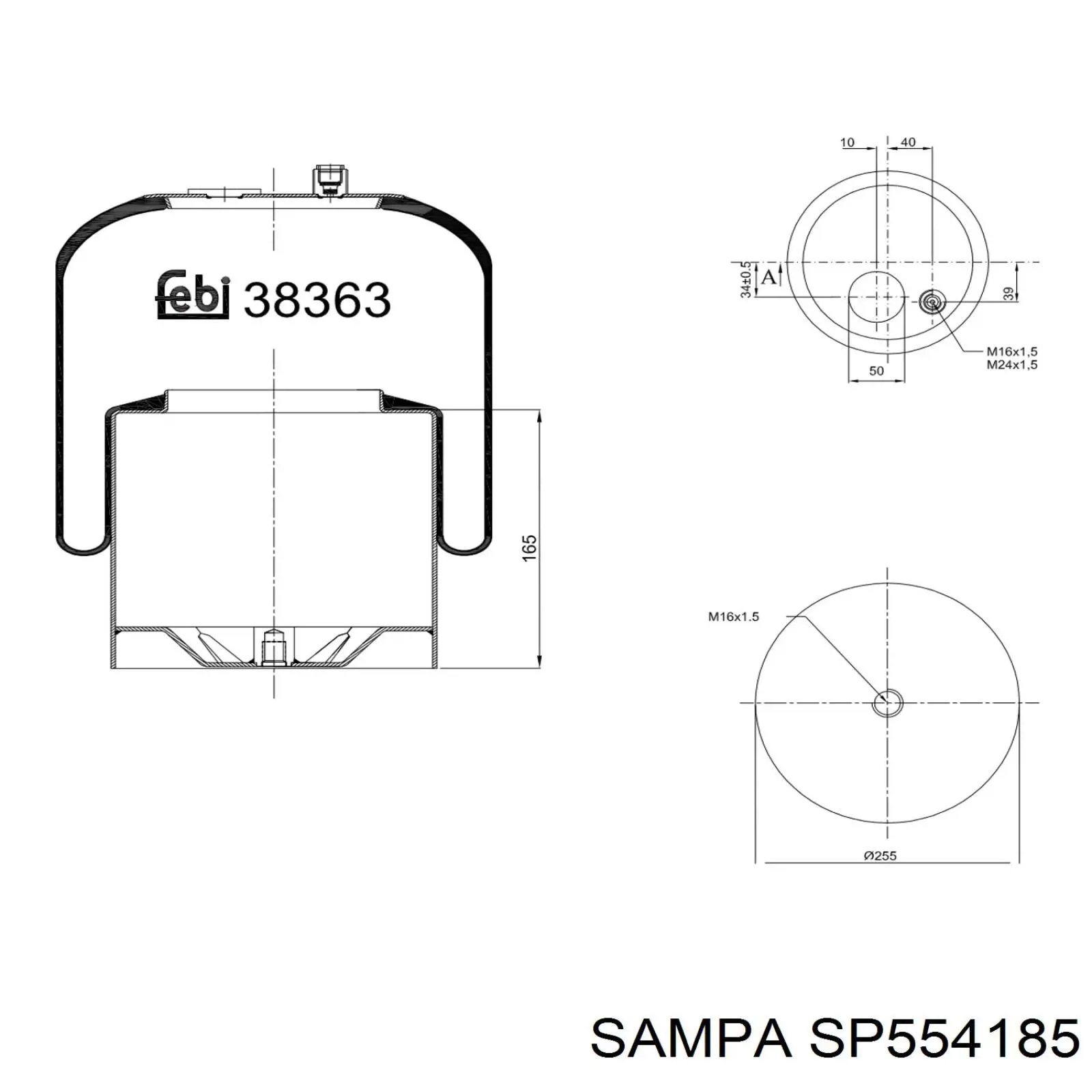 SP554185 Sampa Otomotiv‏ Coxim pneumático (suspensão de lâminas pneumática) do eixo traseiro