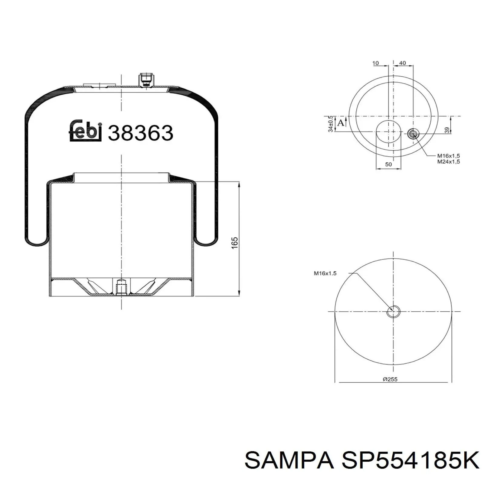 Compre SP554185K Sampa Otomotiv‏ Coxim pneumático (suspensão de lâminas pneumática) do eixo traseiro