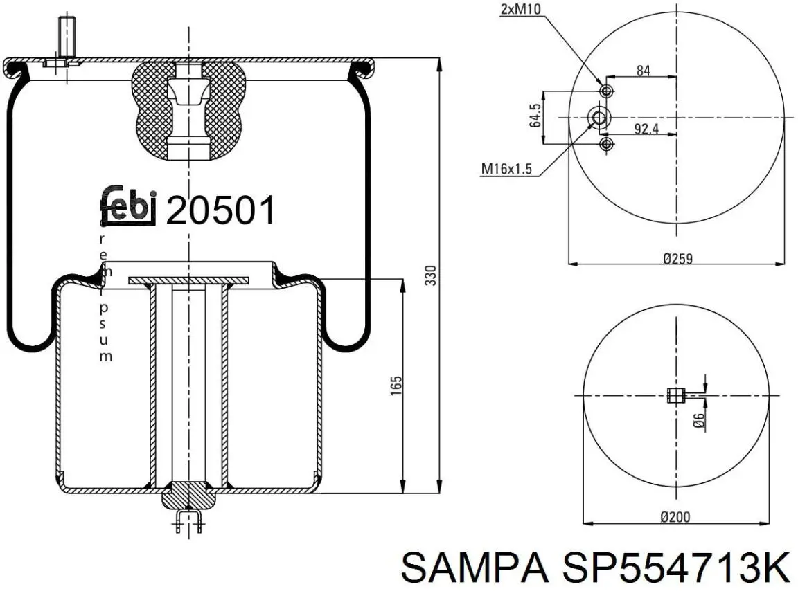 Compre SP554713K Sampa Otomotiv‏ Coxim pneumático (suspensão de lâminas pneumática) do eixo