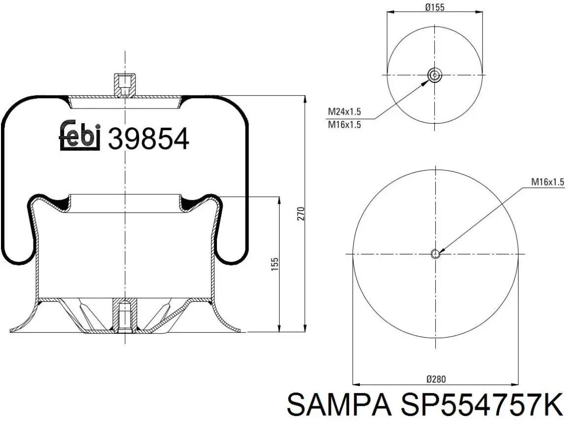 Compre SP554757K Sampa Otomotiv‏ Coxim pneumático (suspensão de lâminas pneumática) do eixo dianteiro