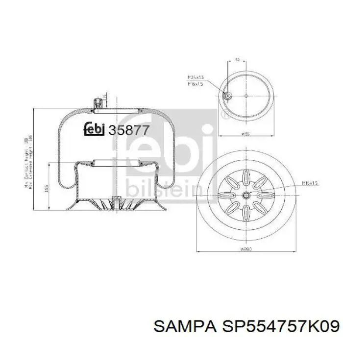 SP554757K09 Sampa Otomotiv‏ Coxim pneumático (suspensão de lâminas pneumática) do eixo