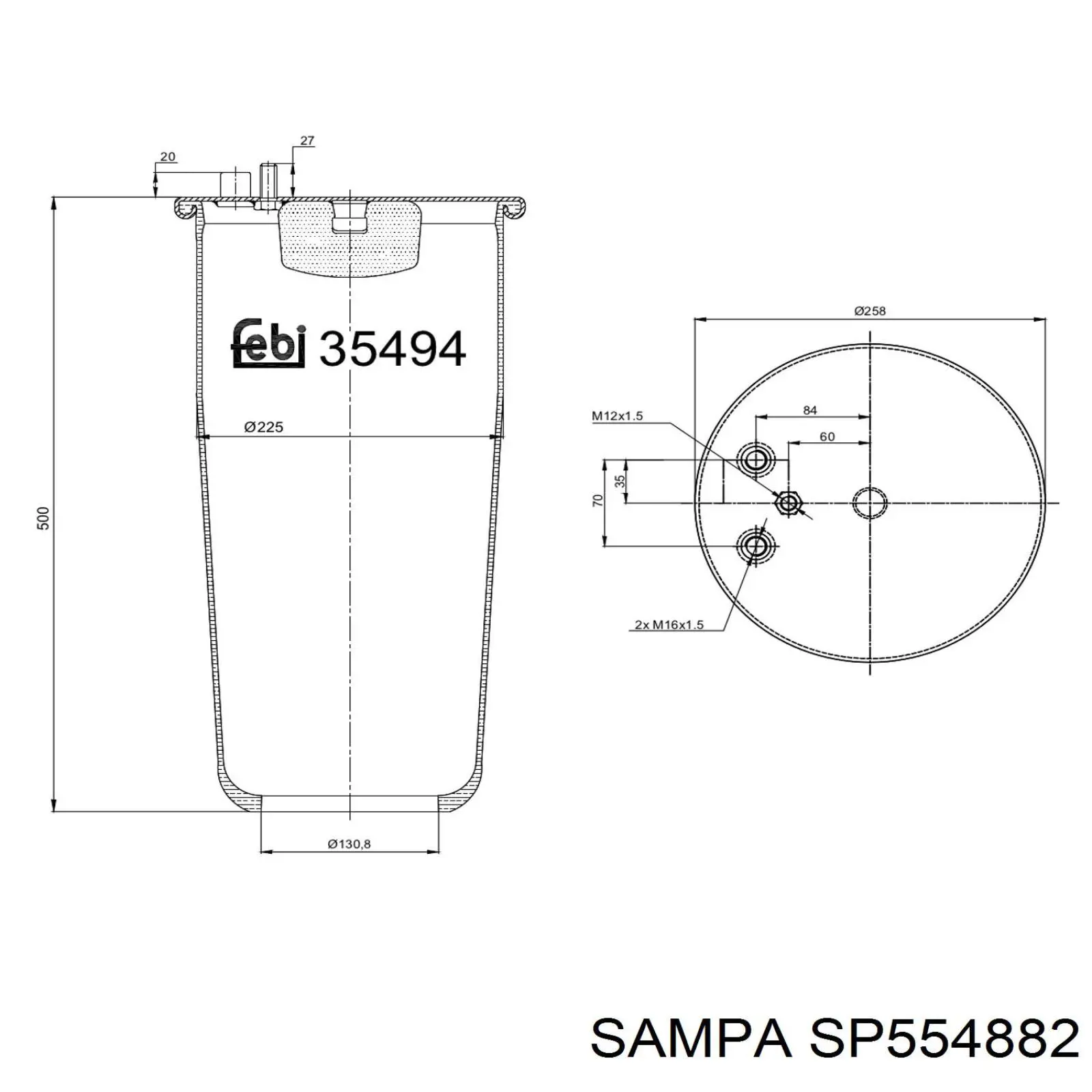 Coxim pneumático (suspensão de lâminas pneumática) do eixo Sampa Otomotiv‏ SP554882 preço, a partir de 82,49 USD