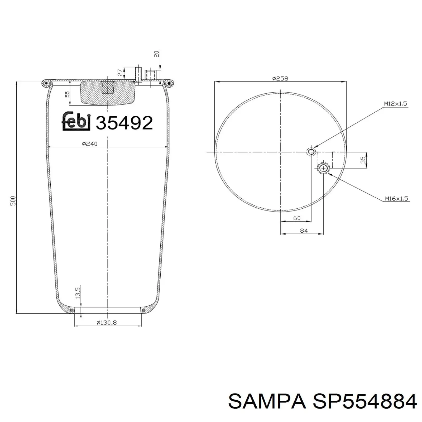 Coxim pneumático (suspensão de lâminas pneumática) do eixo traseiro Sampa Otomotiv‏ SP554884 preço, a partir de 88,04 USD