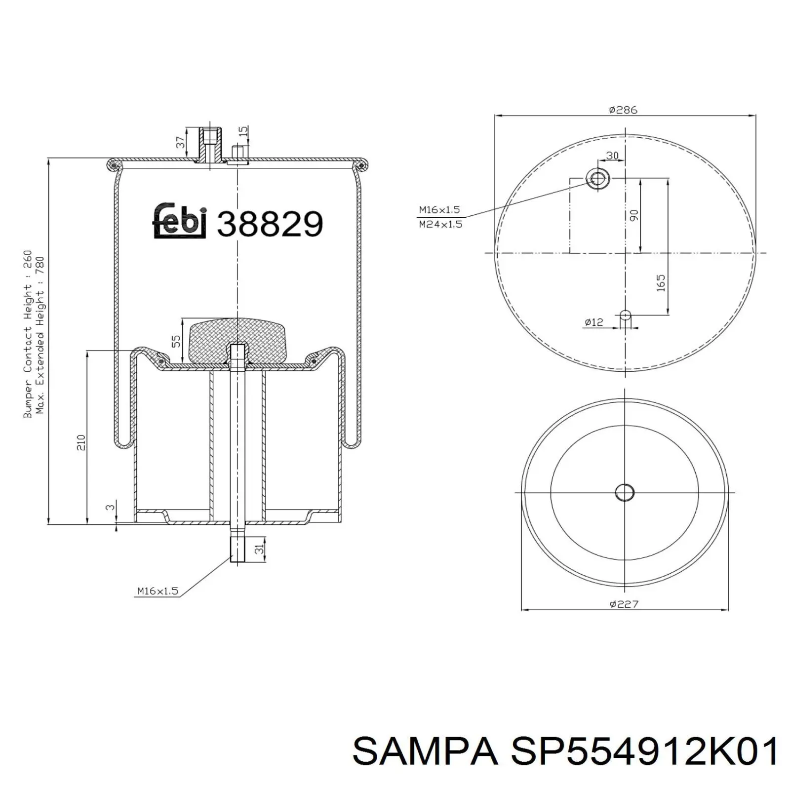 Compre SP554912K01 Sampa Otomotiv‏ Coxim pneumático (suspensão de lâminas pneumática) do eixo traseiro
