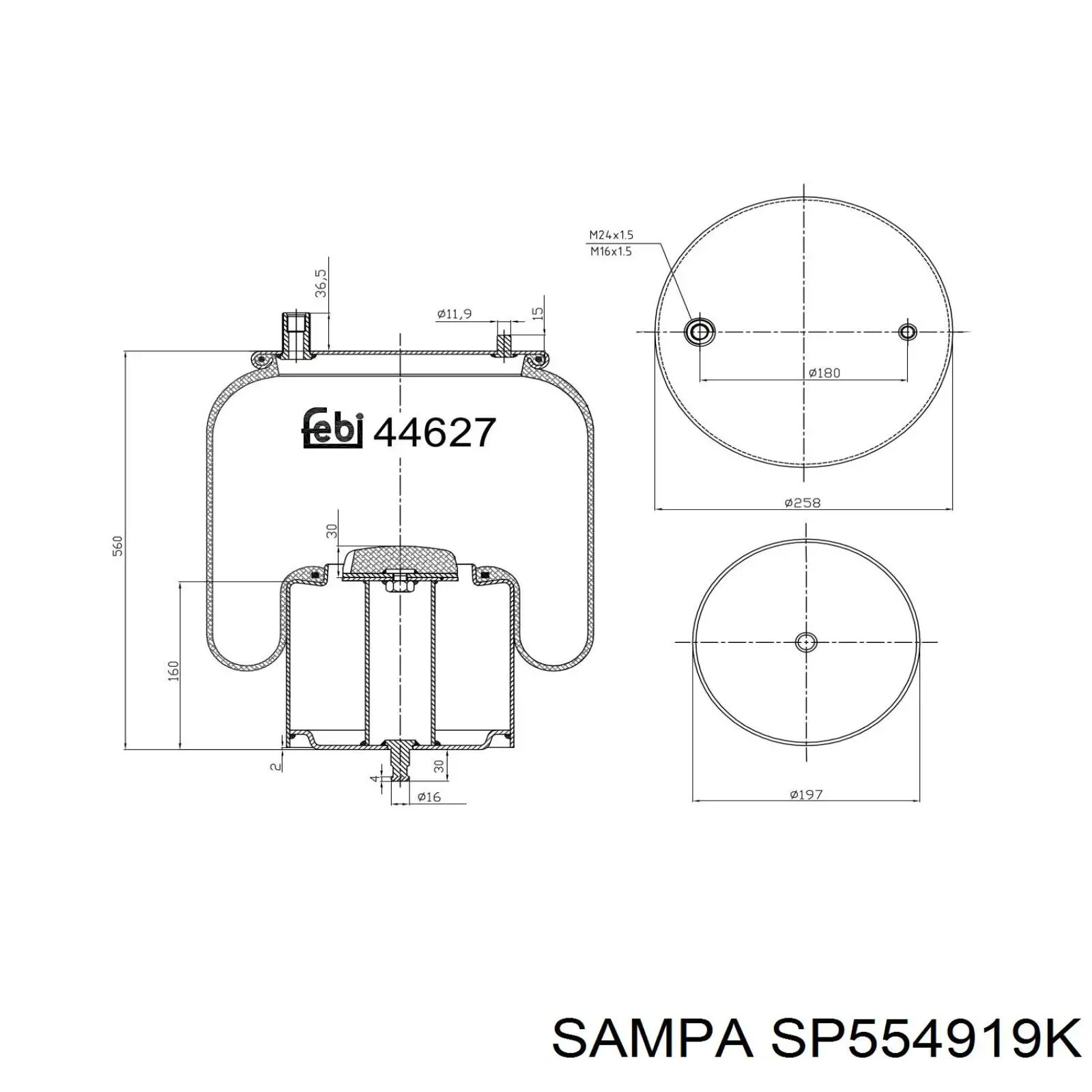 Coxim pneumático (suspensão de lâminas pneumática) do eixo dianteiro AU344919K Auger