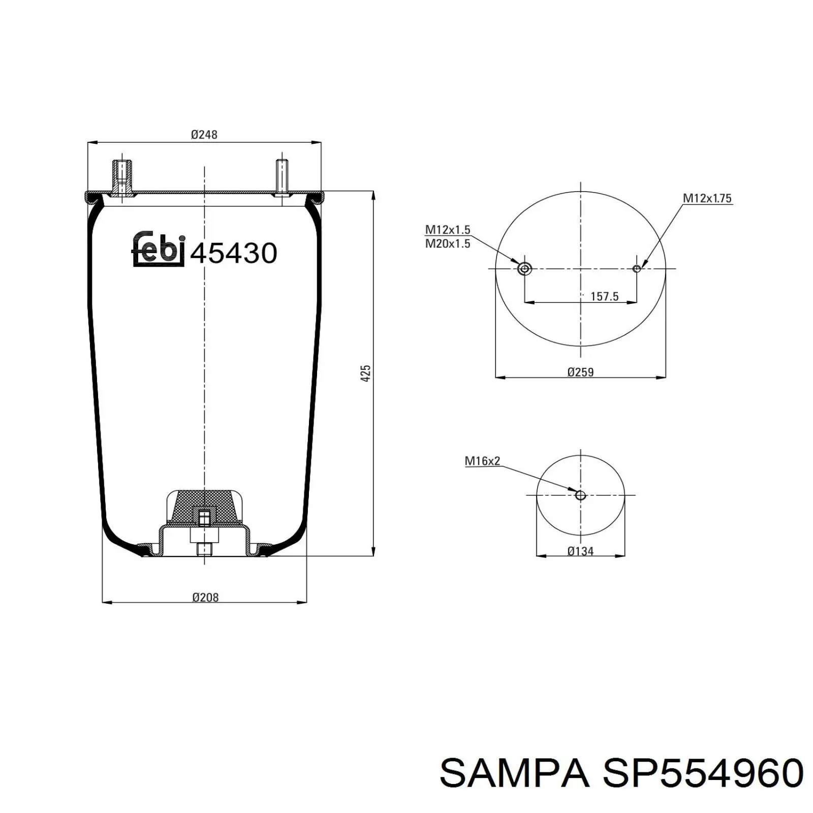 Coxim pneumático (suspensão de lâminas pneumática) do eixo Sampa Otomotiv‏ SP554960 preço, a partir de 73,44 USD
