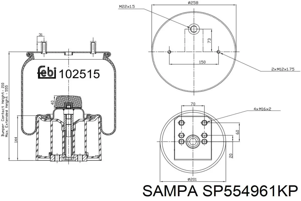 SP554961KP Sampa Otomotiv‏ Coxim pneumático (suspensão de lâminas pneumática) do eixo