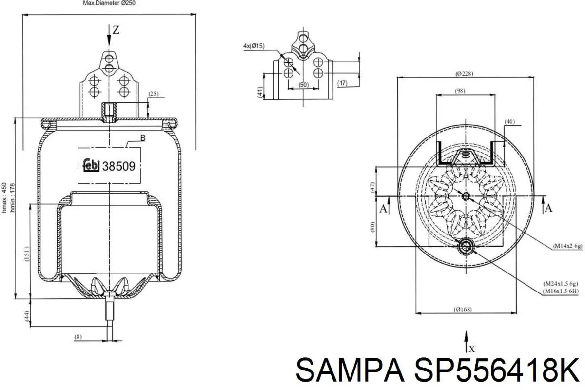 SP556418K Sampa Otomotiv‏ Coxim pneumático (suspensão de lâminas pneumática) do eixo