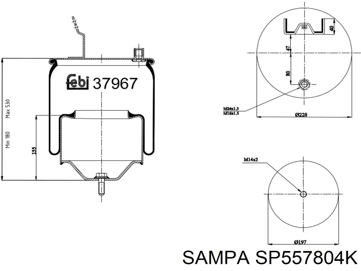 Coxim pneumático (suspensão de lâminas pneumática) do eixo Sampa Otomotiv‏ SP557804K preço, a partir de 80,43 USD