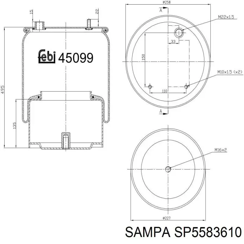 SP5583610 Sampa Otomotiv‏ Coxim pneumático (suspensão de lâminas pneumática) do eixo traseiro