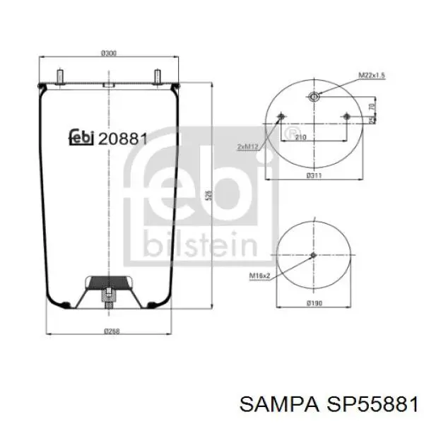 SP55881 Sampa Otomotiv‏ Coxim pneumático (suspensão de lâminas pneumática) do eixo