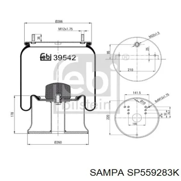 SP559283K Sampa Otomotiv‏ Coxim pneumático (suspensão de lâminas pneumática) do eixo
