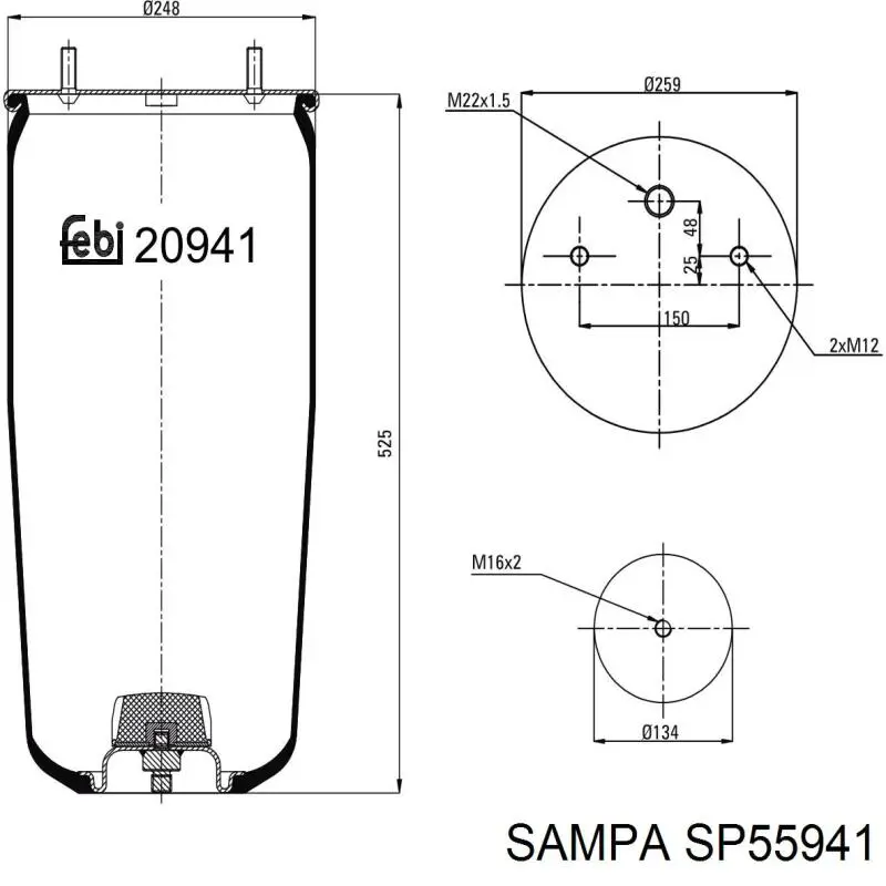 SP55941 Sampa Otomotiv‏ Coxim pneumático (suspensão de lâminas pneumática) do eixo