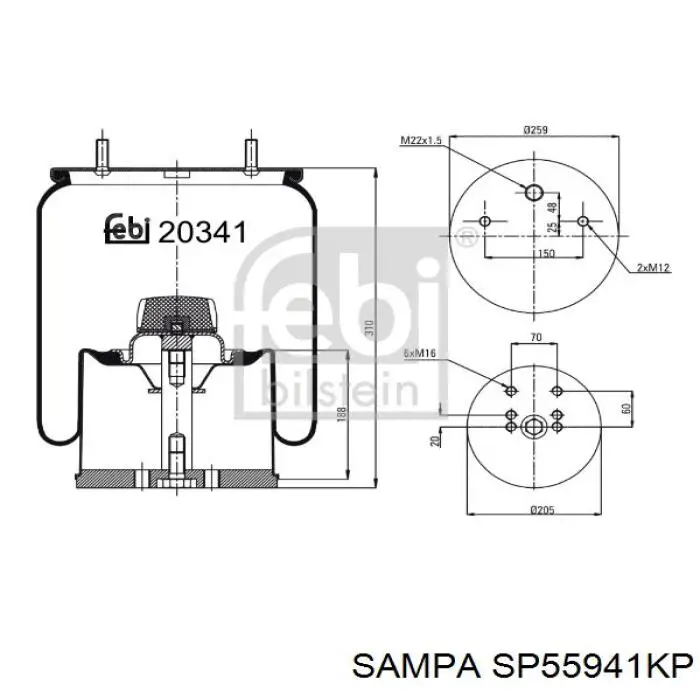 SP55941KP Sampa Otomotiv‏ Coxim pneumático (suspensão de lâminas pneumática) do eixo
