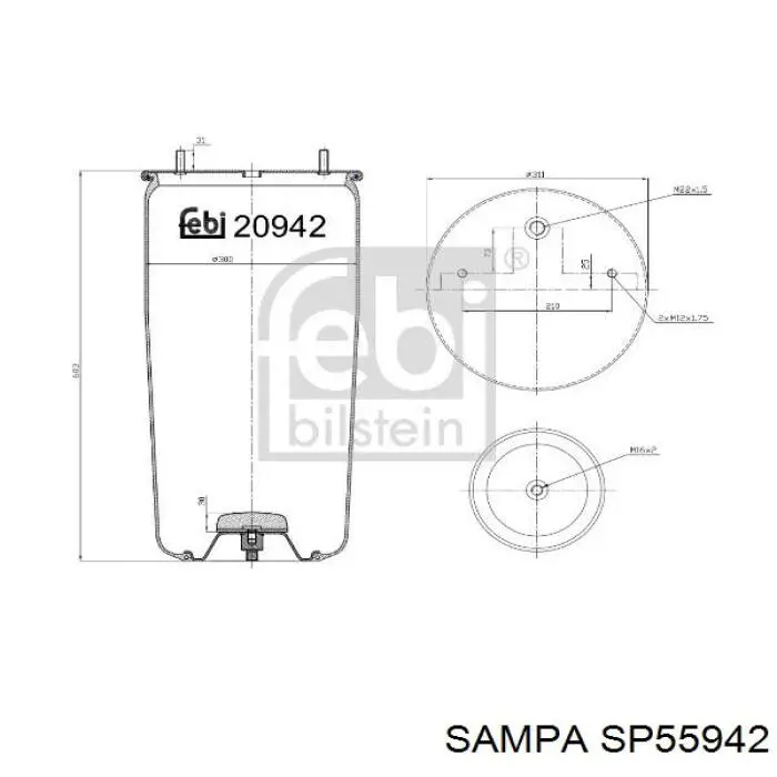 Coxim pneumático (suspensão de lâminas pneumática) do eixo Sampa Otomotiv‏ SP55942 preço, a partir de 129,11 USD