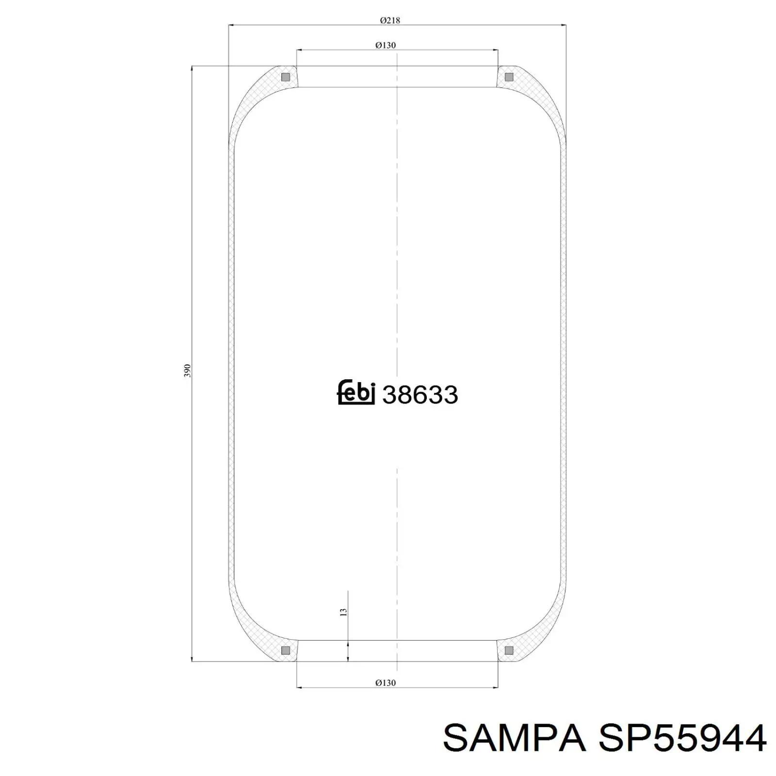Coxim pneumático (suspensão de lâminas pneumática) do eixo Sampa Otomotiv‏ SP55944 preço, a partir de 42,28 USD