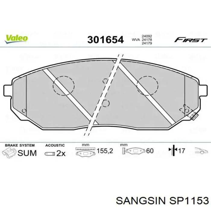 Compre SP1153 Sangsin Sapatas do freio dianteiras de disco