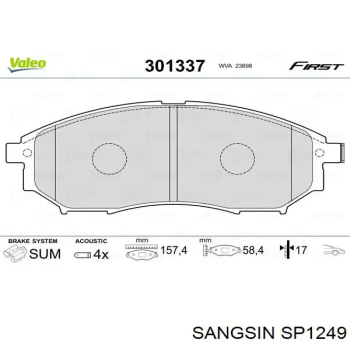 SP1249 Sangsin Sapatas do freio dianteiras de disco