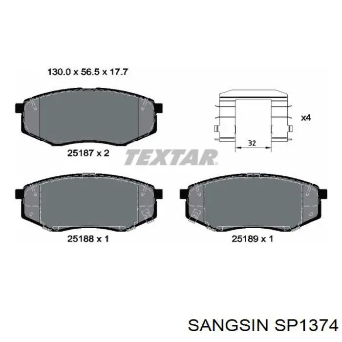 Sapatas do freio dianteiras de disco Sangsin SP1374 preço, a partir de 33,59 USD