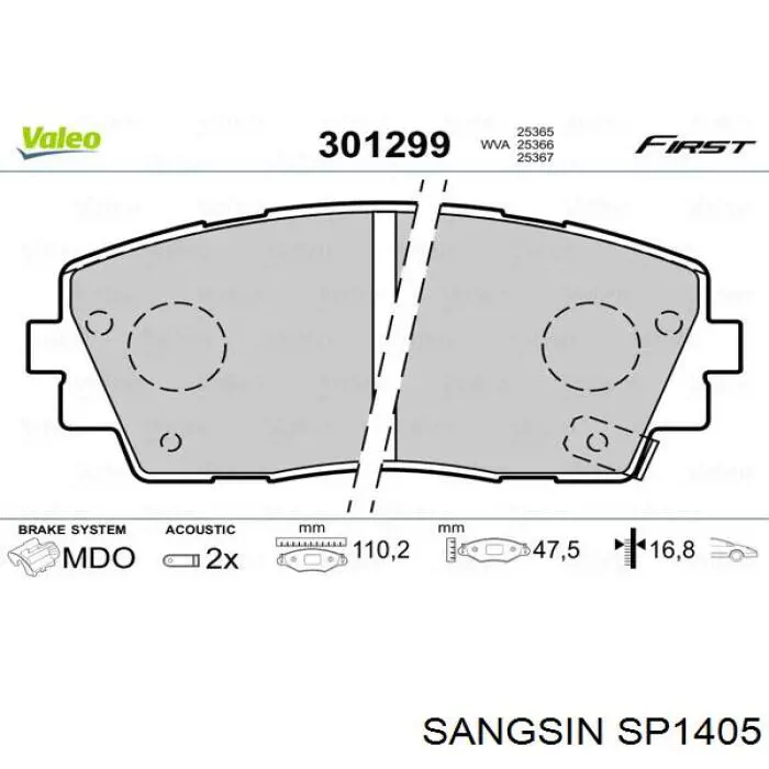 Sapatas do freio dianteiras de disco Sangsin SP1405 preço, a partir de 21,85 USD