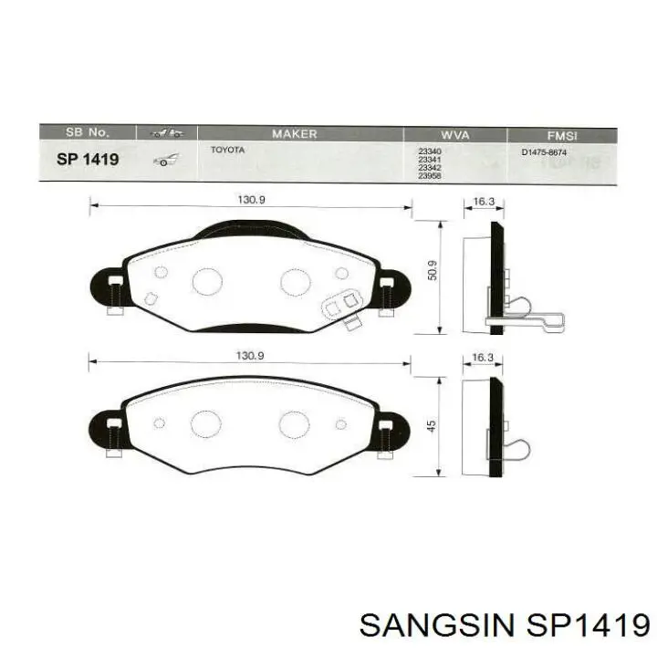 SP1419 Sangsin Sapatas do freio dianteiras de disco