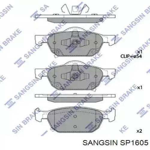 SP1605 Sangsin Sapatas do freio dianteiras de disco