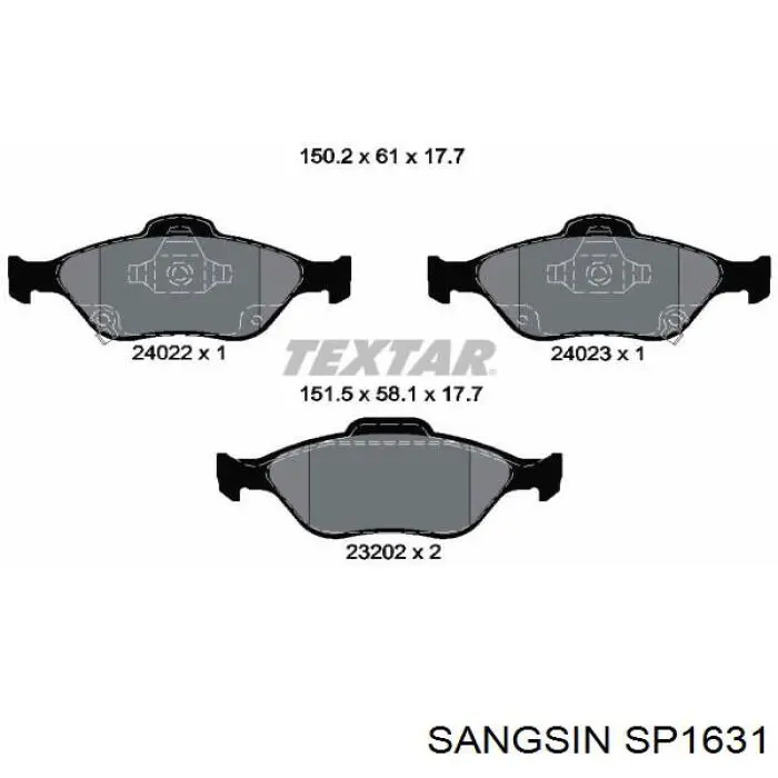 SP1631 Sangsin Sapatas do freio dianteiras de disco