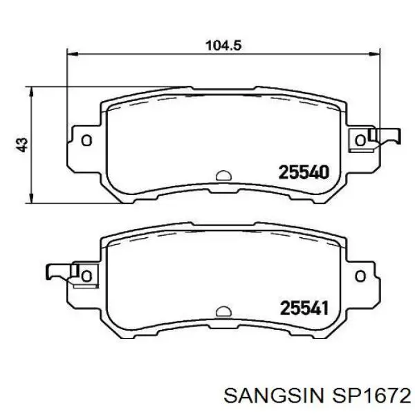 SP1672 Sangsin Sapatas do freio traseiras de disco