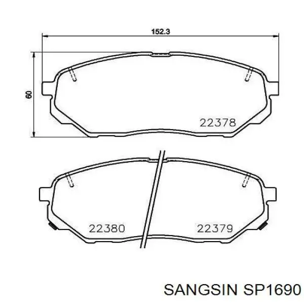 SP1690 Sangsin Sapatas do freio dianteiras de disco