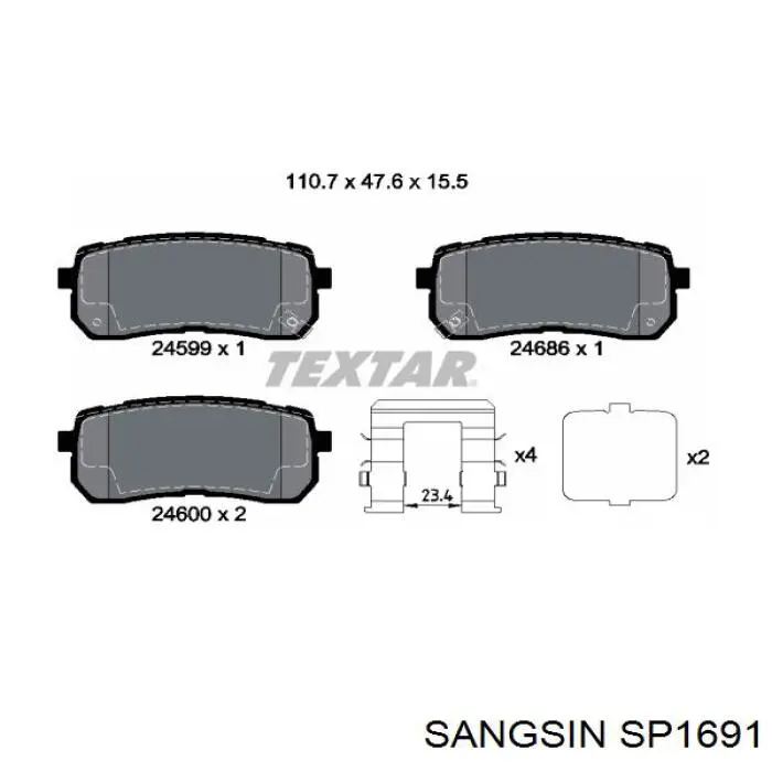 SP1691 Sangsin Sapatas do freio traseiras de disco