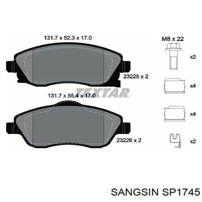 SP1745 Sangsin Sapatas do freio dianteiras de disco