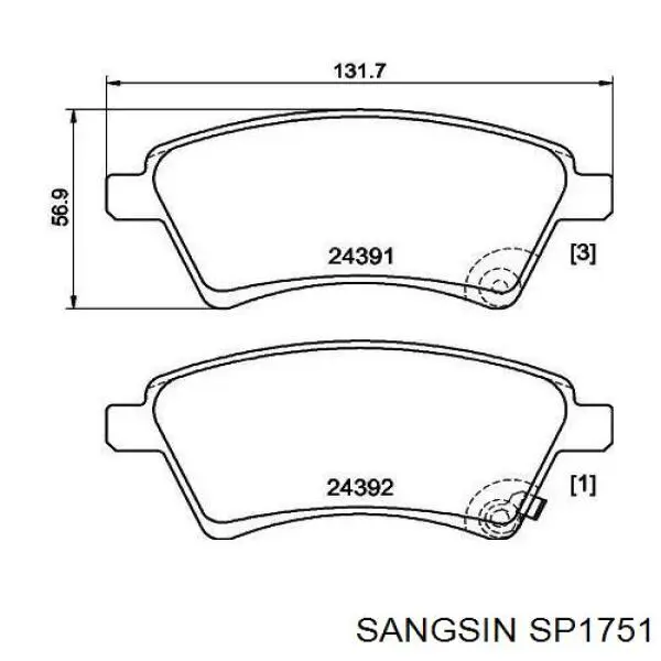 SP1751 Sangsin Sapatas do freio dianteiras de disco