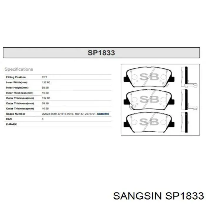 Sapatas do freio dianteiras de disco Sangsin SP1833 preço, a partir de 30,68 USD