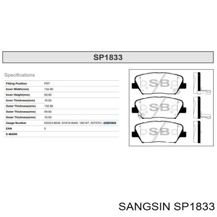 Sapatas do freio dianteiras de disco SP1833 Sangsin