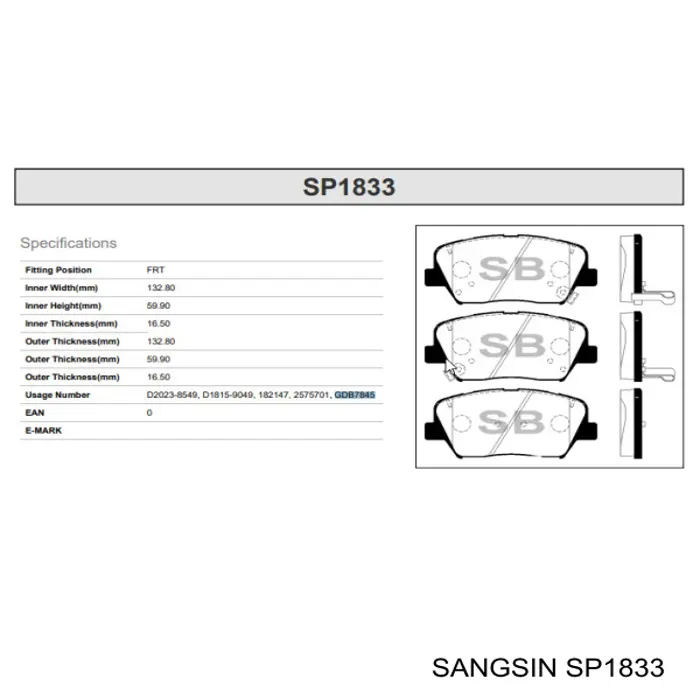 Compre SP1833 Sangsin Sapatas do freio dianteiras de disco