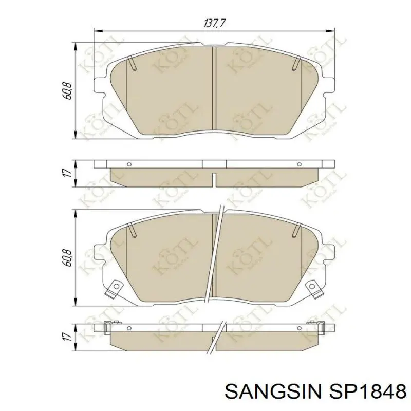Sapatas do freio dianteiras de disco Sangsin SP1848 preço, a partir de 46,05 USD