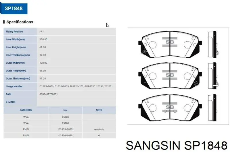 Compre SP1848 Sangsin Sapatas do freio dianteiras de disco